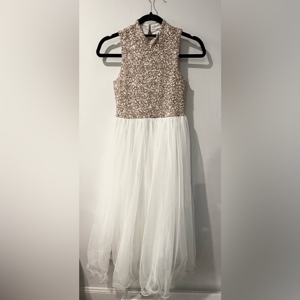 Elegant White and Rose Gold Kids Dress